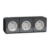 MUR36038 SE MUREVA S, БЛОК из ТРЕХ РОЗЕТОК  открытой устан, винтов. клеммы, АНТРАЦИТ, IP55